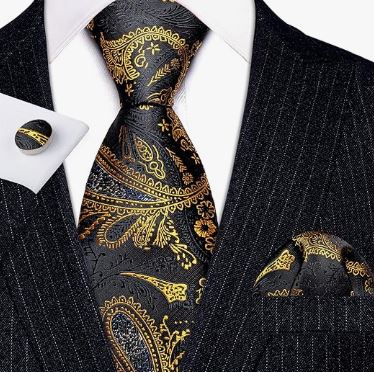 Black Gold - Print Necktie, Pocket Square and Cufflinks Set