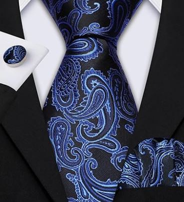 Deep Blue - Silk Woven Necktie, Pocket Square and Cufflinks Set