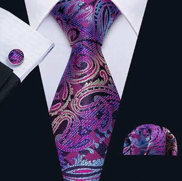 Deep Purple - Silk Woven Necktie, Pocket Square and Cufflinks Set