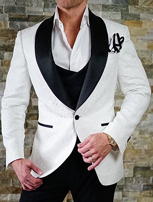 Item Unapologetic - Ivory or White Jacquard with Black Vest Three Piece