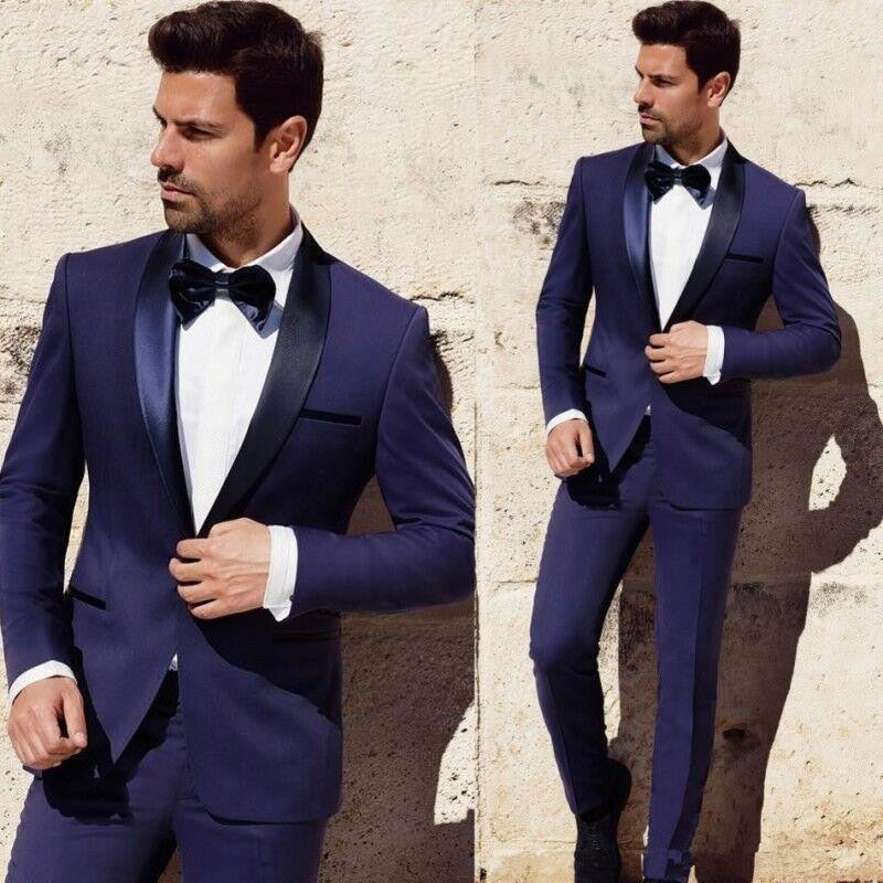 Item Impressive - Navy Blue Satin Lapel Two Piece