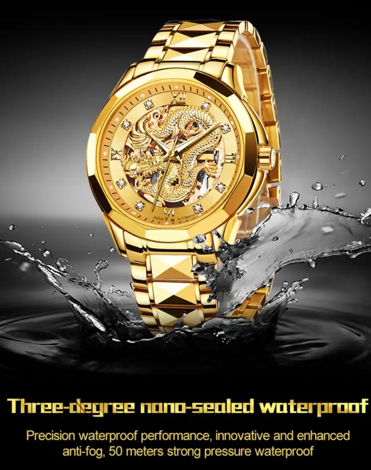 Full Gold Face 3D Dragon Tungsten Strap