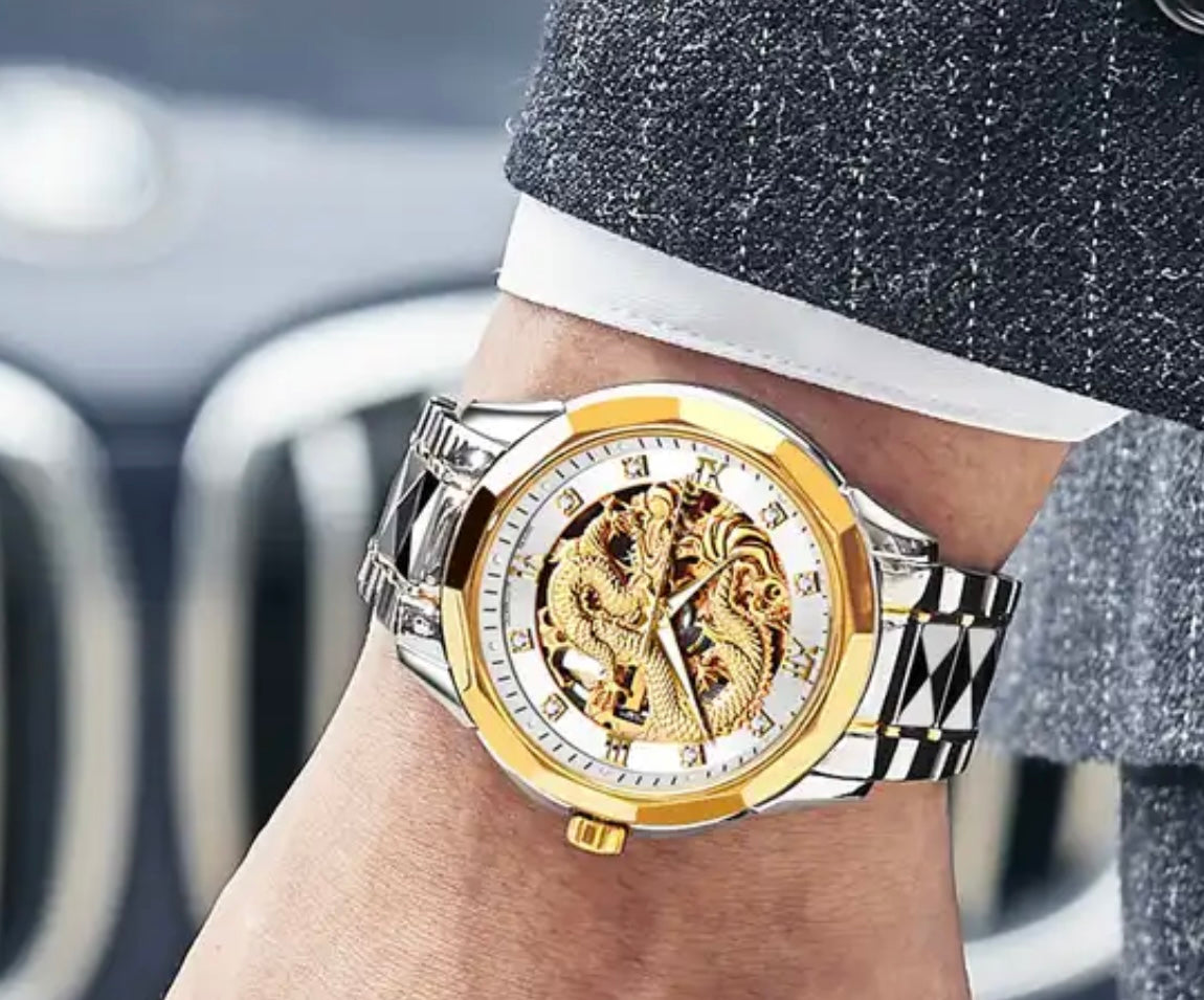 Silver-White Face 3D Dragon Tungsten Strap