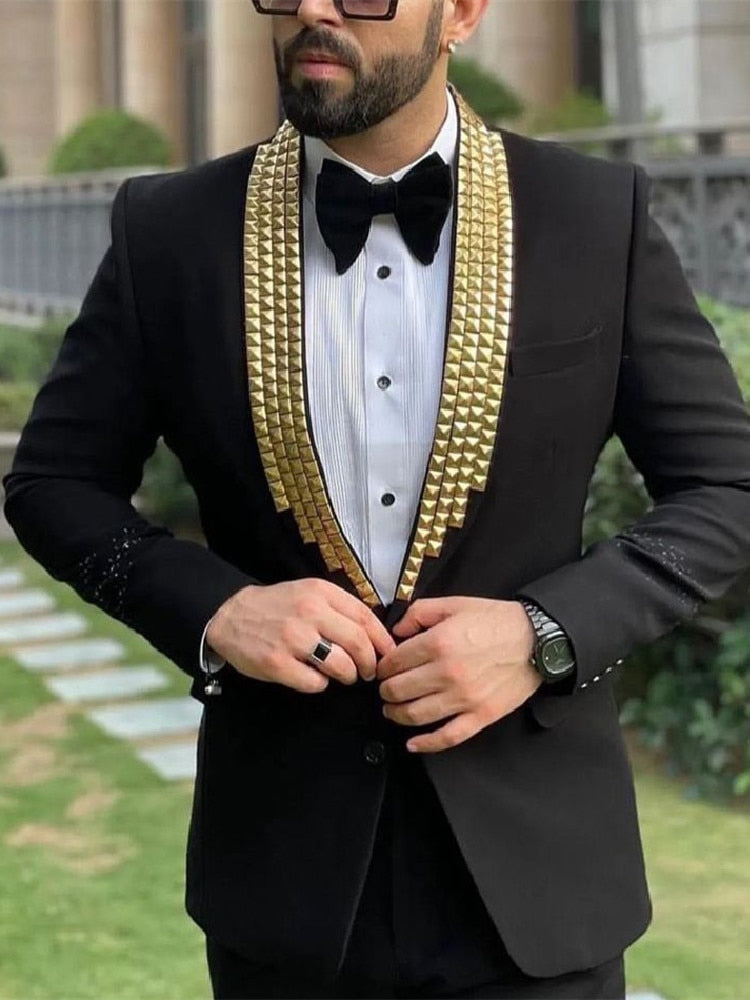 Item Magical - Black with Gold Beaded Lapel Two Piece