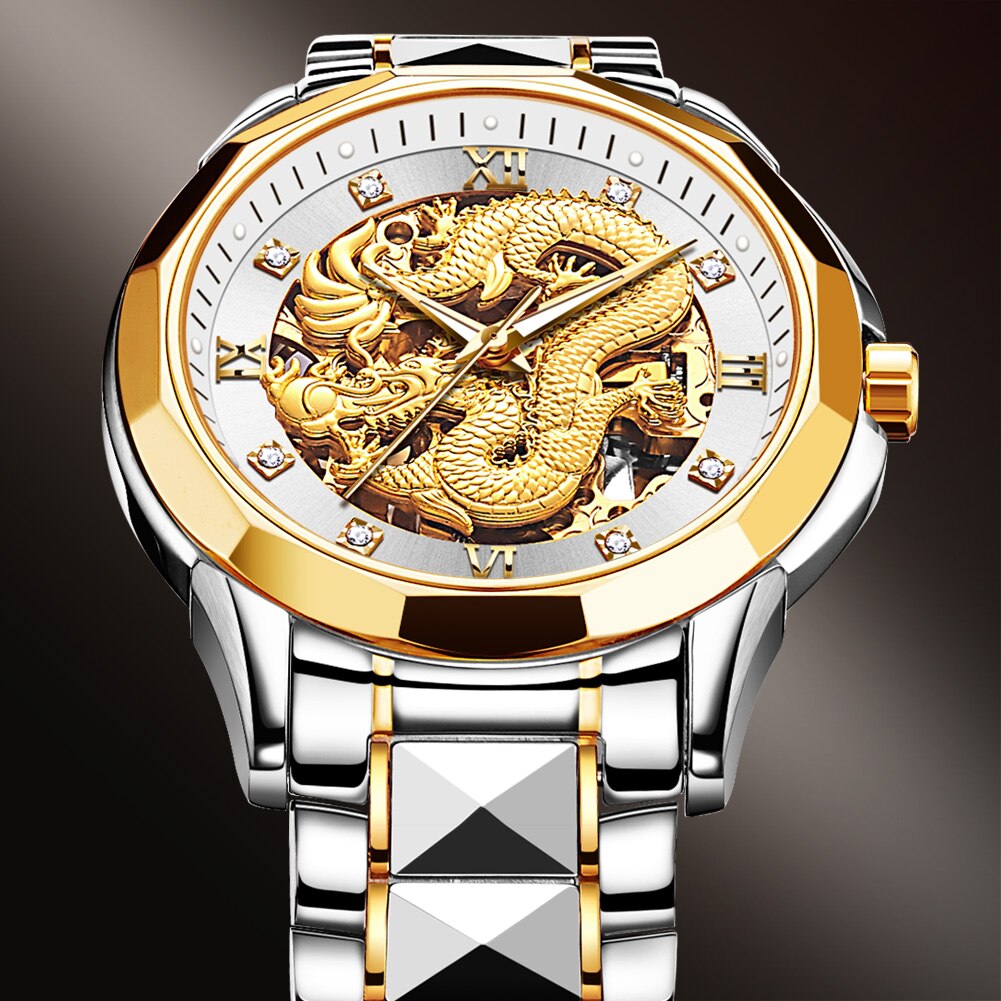 Silver-White Face 3D Dragon Tungsten Strap