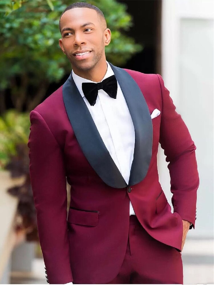 Item Dignified - Burgundy Black Satin Lapel Two Piece