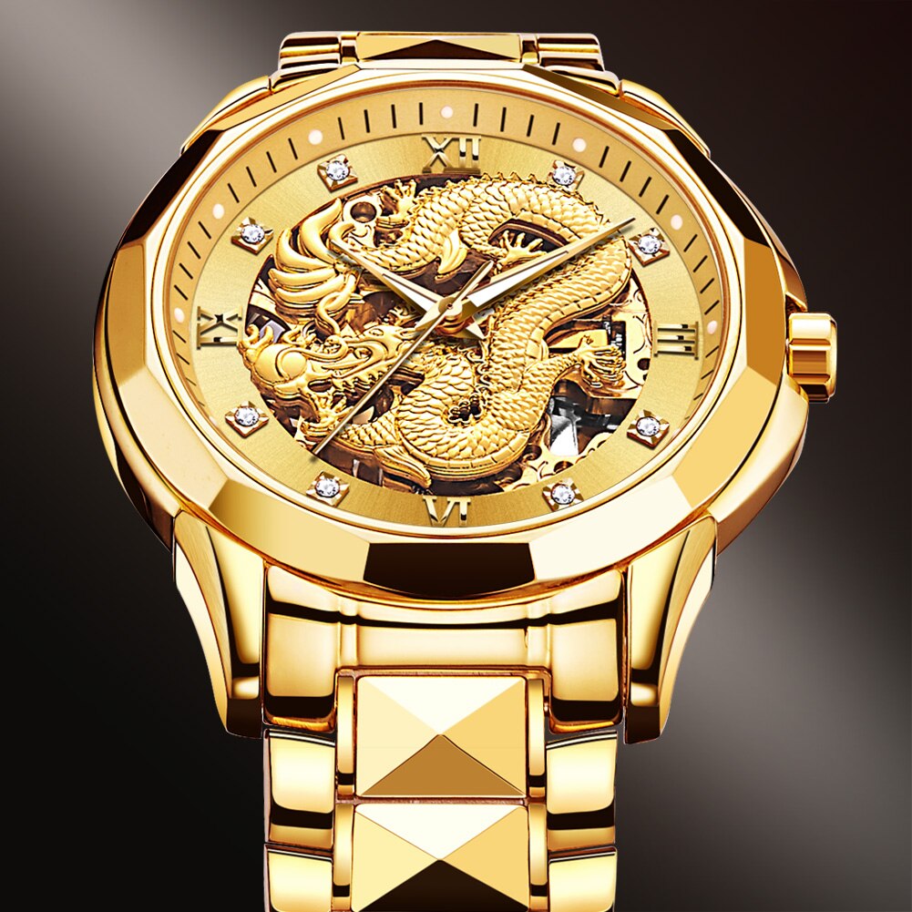 Full Gold Face 3D Dragon Tungsten Strap