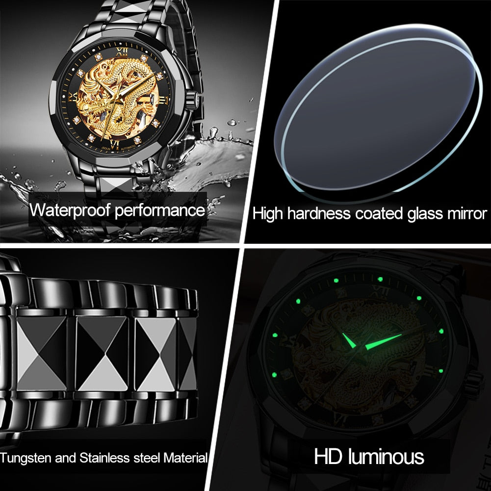 Silver-Gold Face 3D Dragon Tungsten Strap
