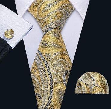 Gold Yellow - Silk Woven Necktie, Pocket Square and Cufflinks Set