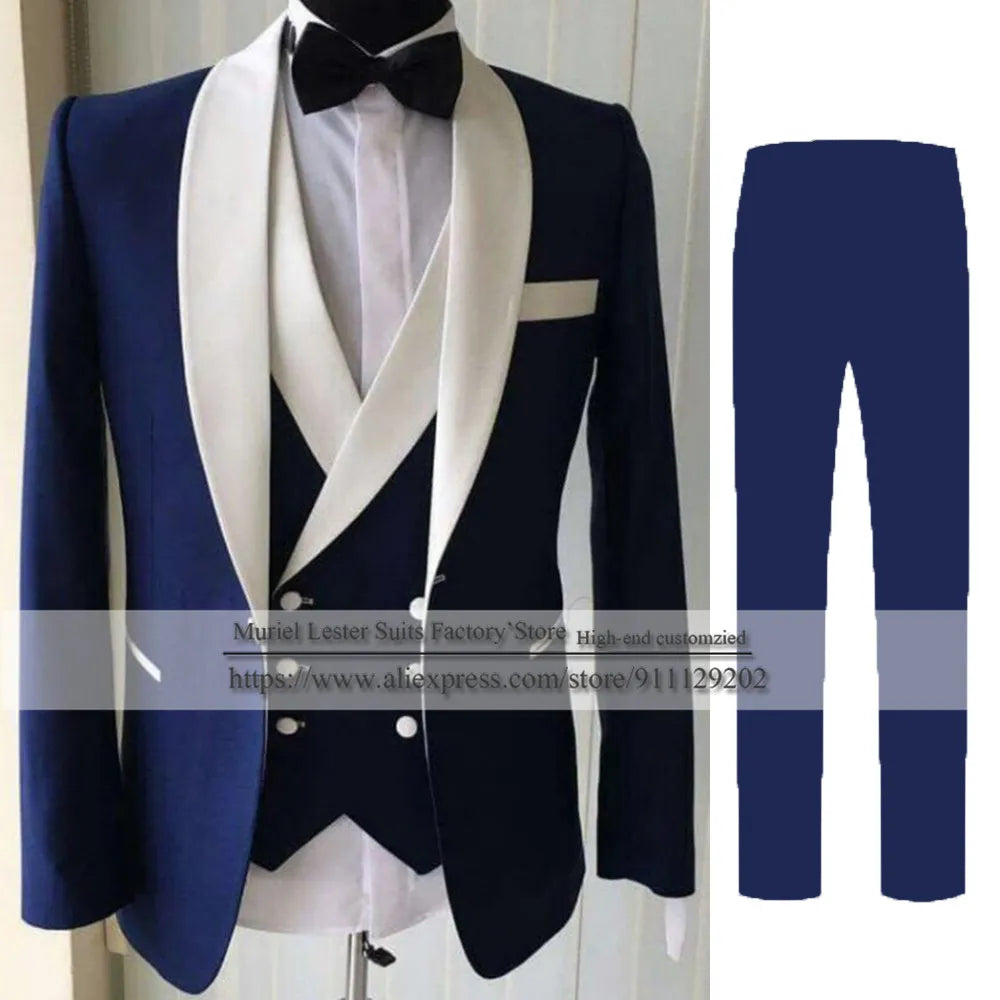 Elegant Mens Suits Formal Party Black Groom Wedding Tuxedos Custom Made Slim Fit Blazer Vest Pants 3 Pieces Banquet Prom Dress