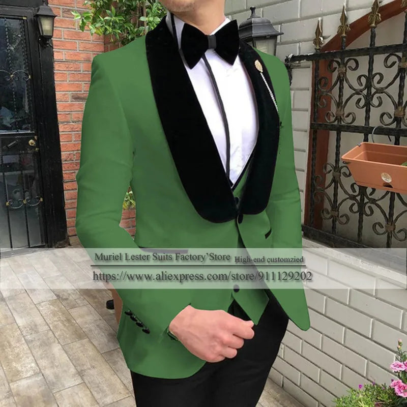 Elegant Mens Suits Formal Party Black Groom Wedding Tuxedos Custom Made Slim Fit Blazer Vest Pants 3 Pieces Banquet Prom Dress