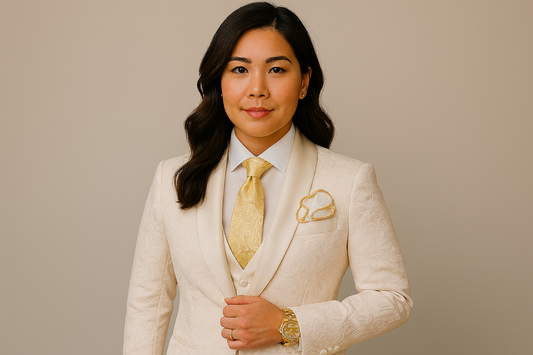 Item Admiration -  Ivory and White Jacquard Three Piece