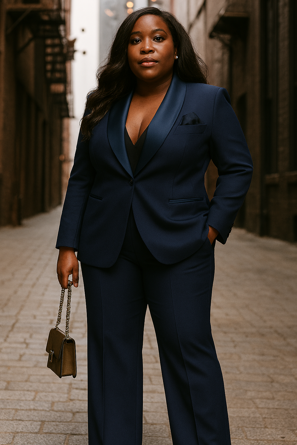 Item Elegant - Navy Blue Satin Lapel Two Piece