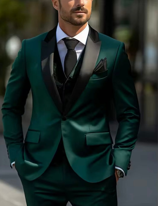 Item Mystifying - Emerald Green Black Peaked Lapel Two Piece