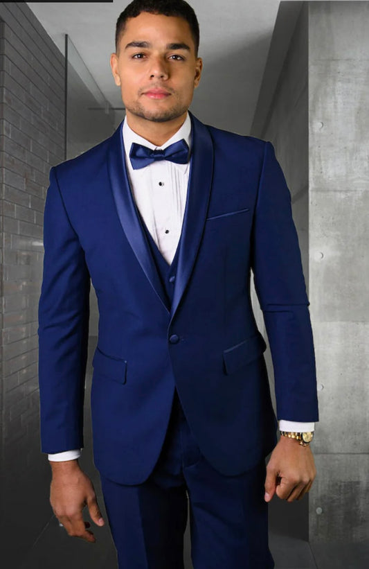 Item Magnify - Royal Blue Satin Lapel Three Piece