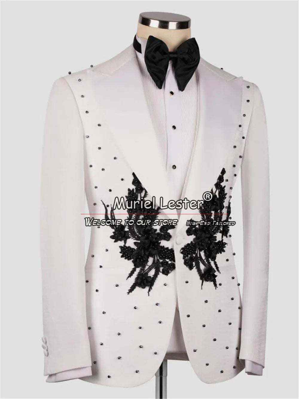 Luxury Plears Beaded Mens Suits 3 Pieces Sets Black Appliqeus Prom Blazers Groom Man Wedding Tuxedos Terno Masculino Completo
