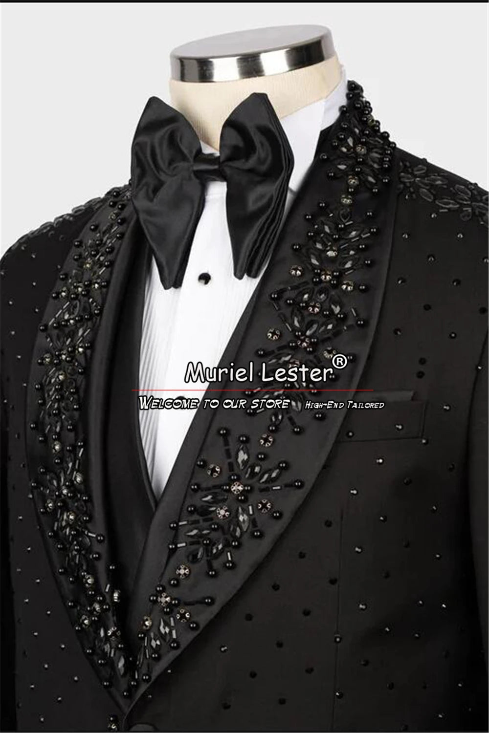 Handmad Custom Desing Tuxedos Black Suits Men Full Crystals Stone Beads Jacket Vest Pants 3 Pieces Wedding Party Dinner Clothing