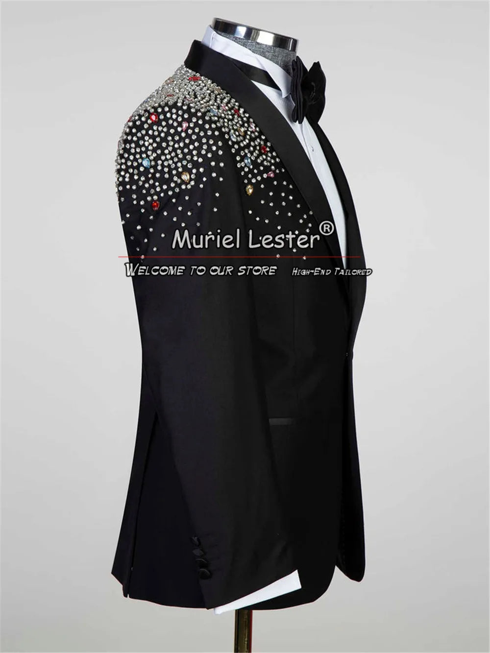 Crystals Beaded Suits Men Bespoke Single Breasted Jacket Pants 2 Pieces Groom Wedding Tuxedo Banquet Prom Blazer Terno Masculino
