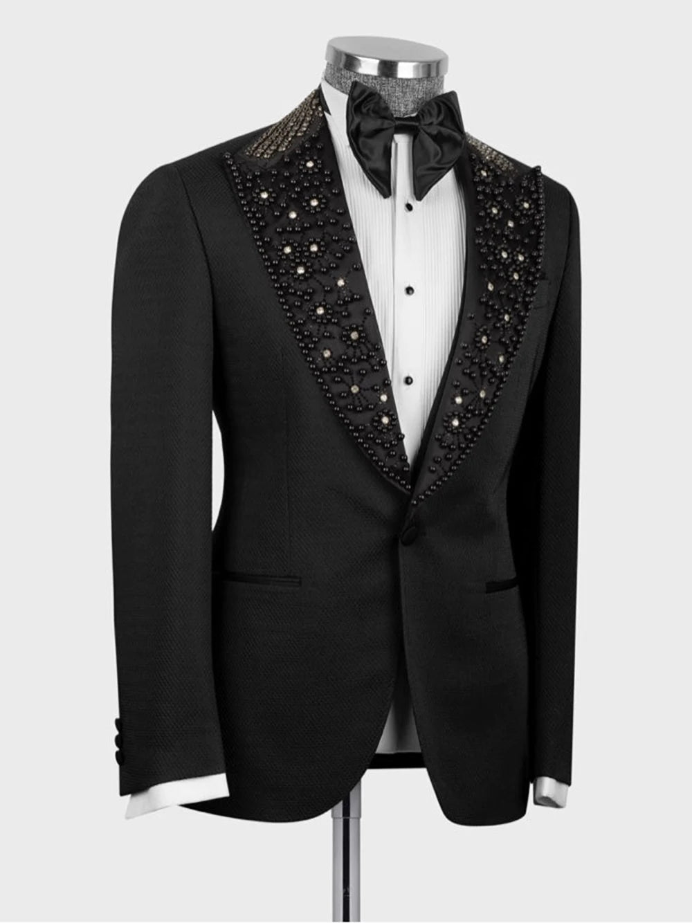 Elegant Men's Beaded Suits For Men Handmade Peaked Lapel Jacket Vest Pants 3 Pieces Groom Wedding Tuxedos Custom Made Blazers