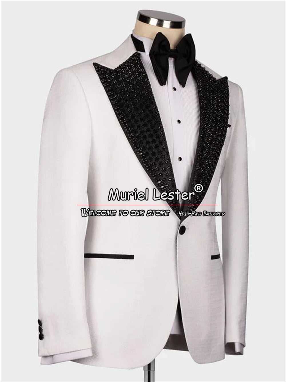 Luxury Groom Wedding Suits Luxury Formal Prom Party Tuxedo Tailor-Made Gem Stone Peaked Lapel Jacket Vest Pants 3 Pieces Dress