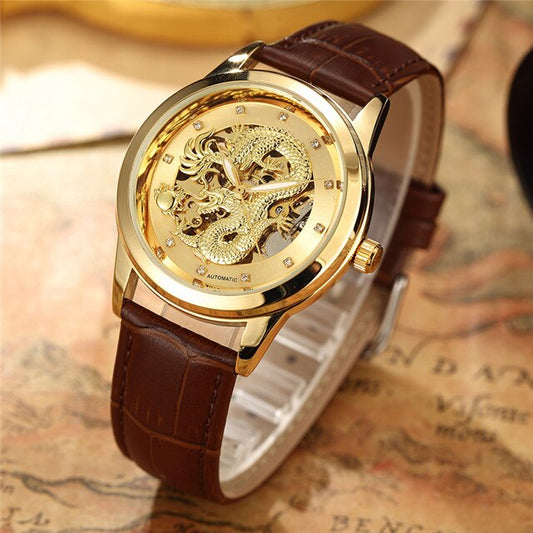 Brown Leather Band with Golden Dragon